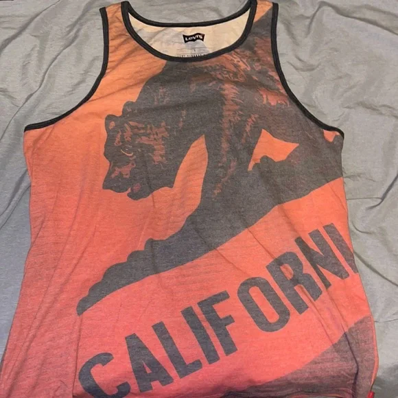 Large Levi Graphic California Bear Burnt Orange and Black Tank Top - Picture 3 of 3